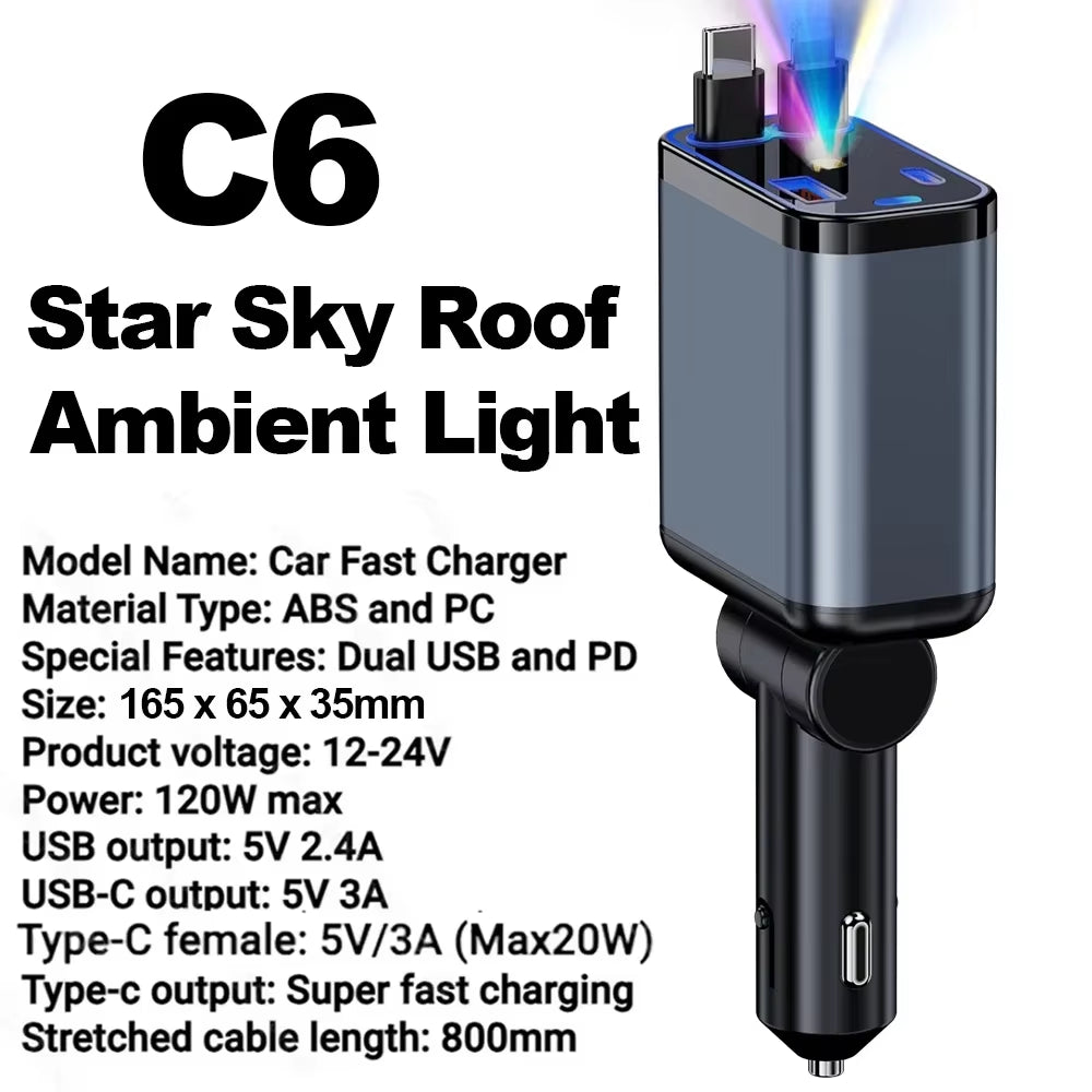 Car Charger USB Adapter 120W with Starlight