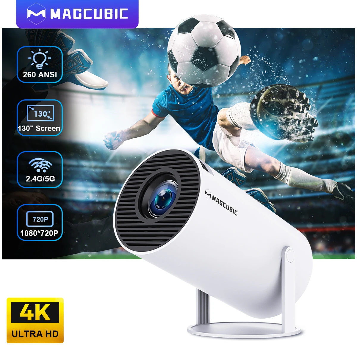 Projector 1280/720P HY300Pro Dual Wifi 260ANSI 180°Flexible