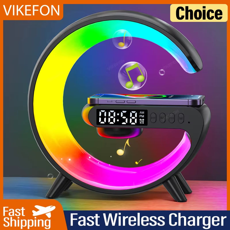 Multifunction Wireless Charger Stand Speaker Night Light 30W