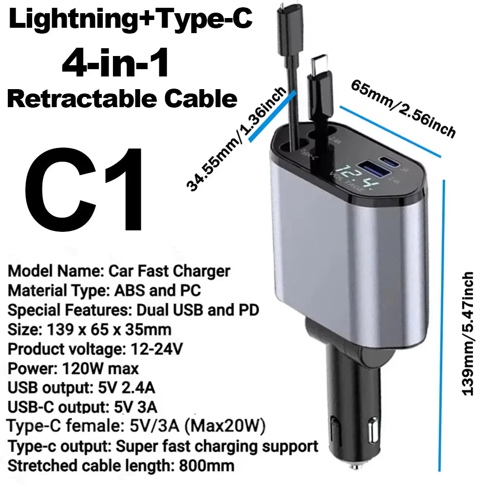 Car Charger USB Adapter 120W with Starlight