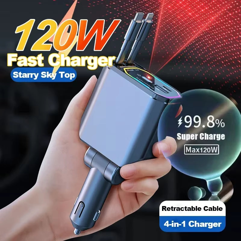 Car Charger USB Adapter 120W with Starlight