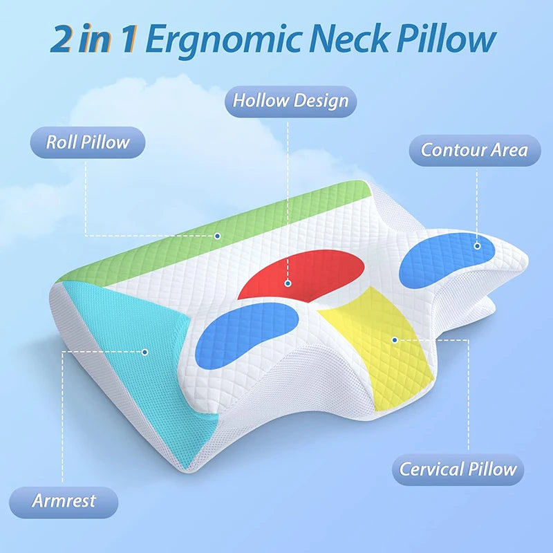 2 in 1 Ergonomic Orthopaedic Memory Foam Pillow for Neck, Back Pain