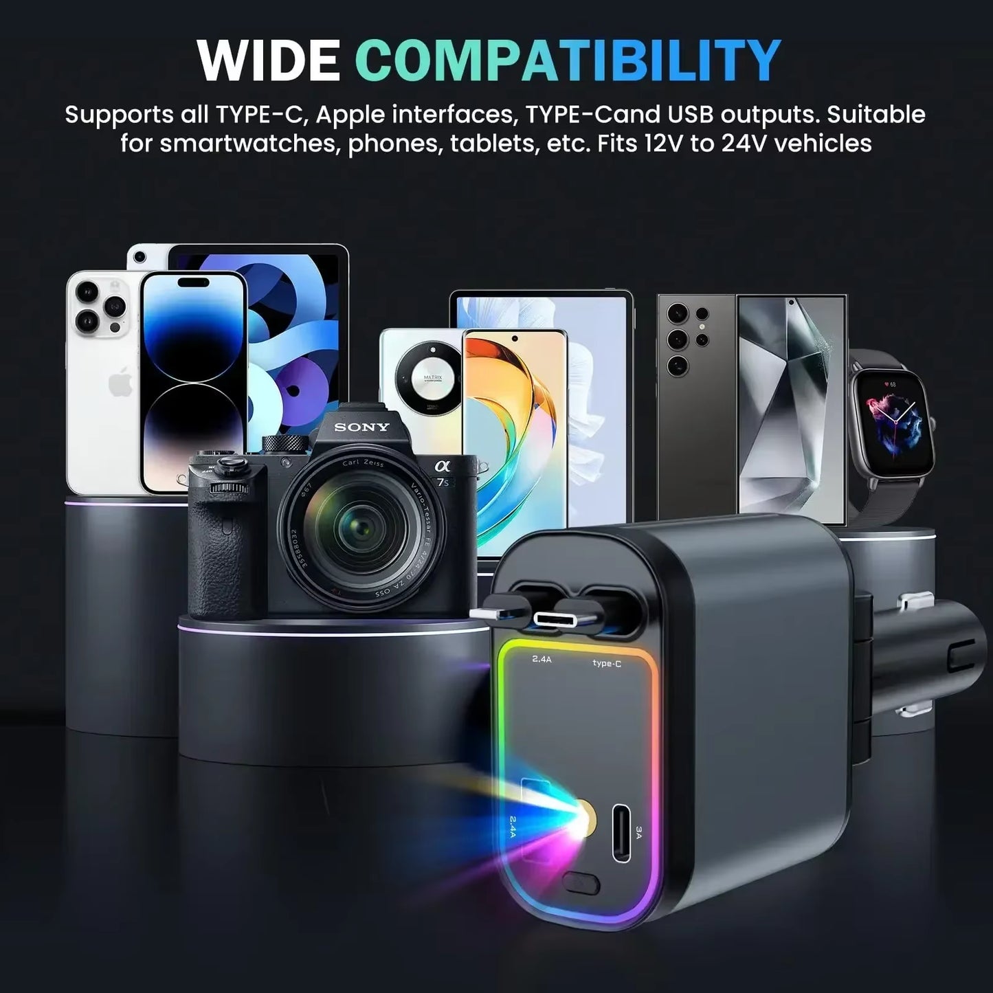 Car Charger USB Adapter 120W with Starlight