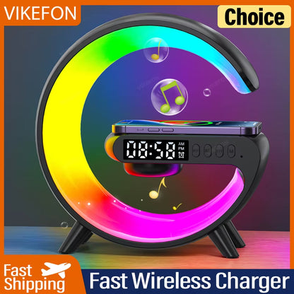 Multifunction Wireless Charger Stand Speaker Night Light 30W 