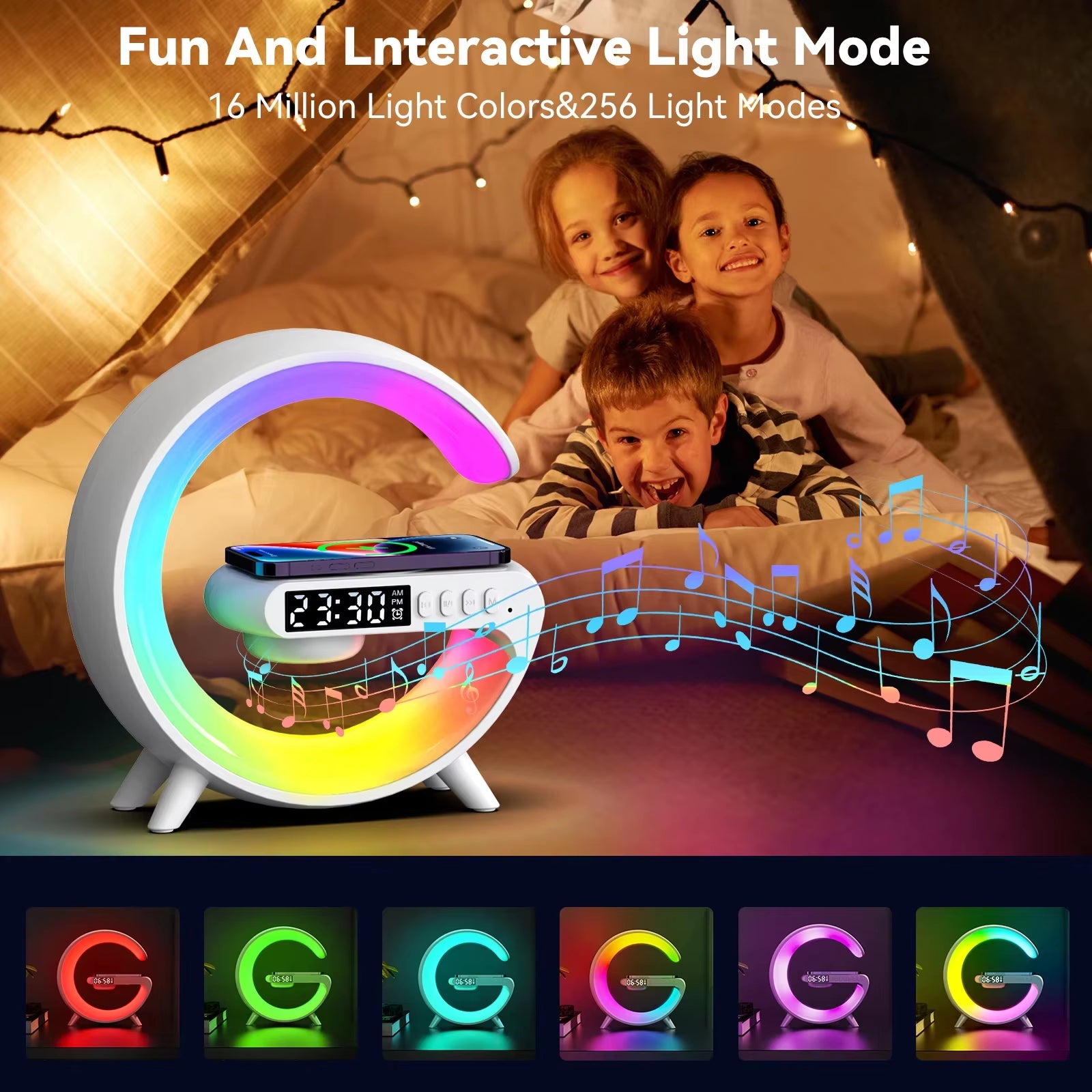 Multifunction Wireless Charger Stand Speaker Night Light 30W 