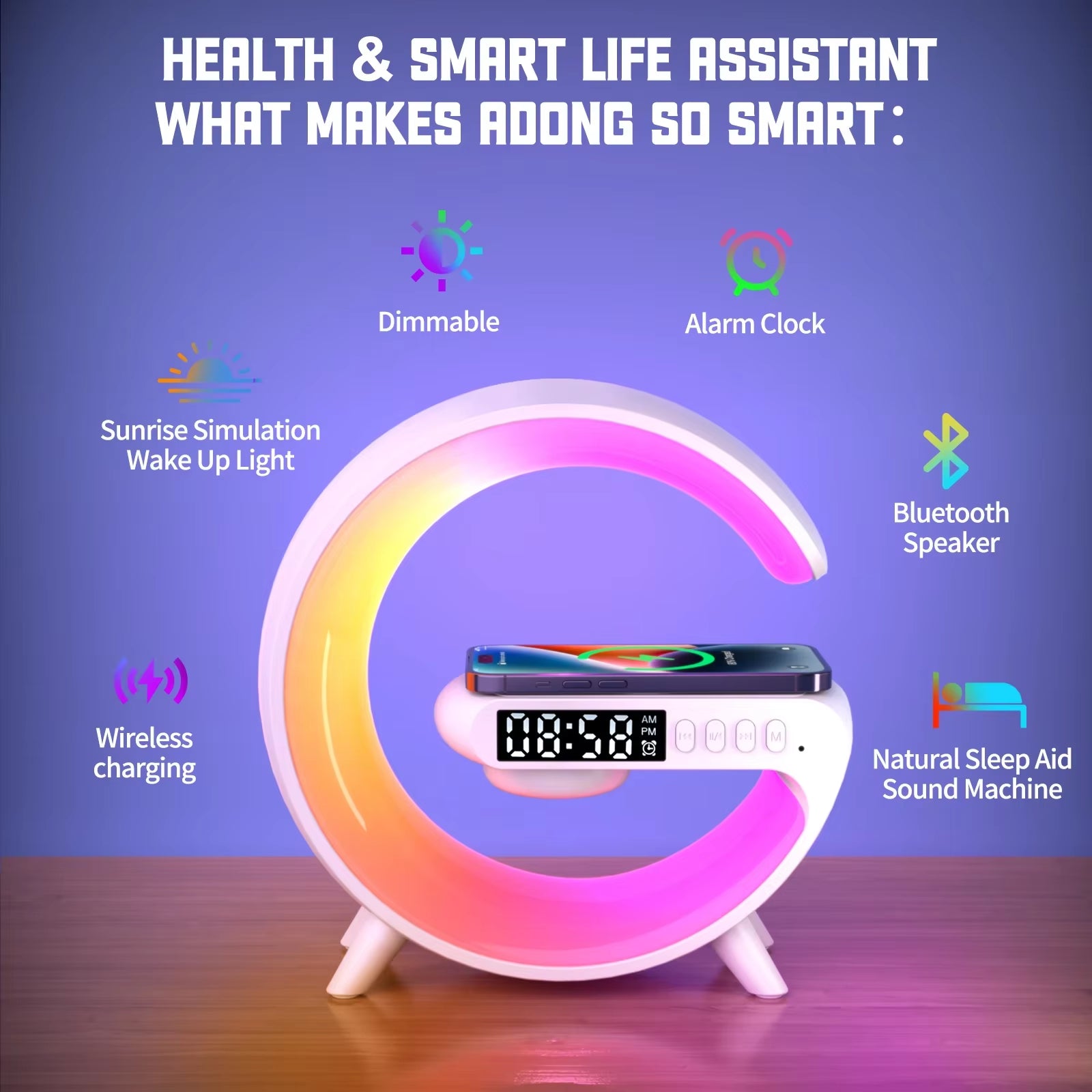 Multifunction Wireless Charger Stand Speaker Night Light 30W 