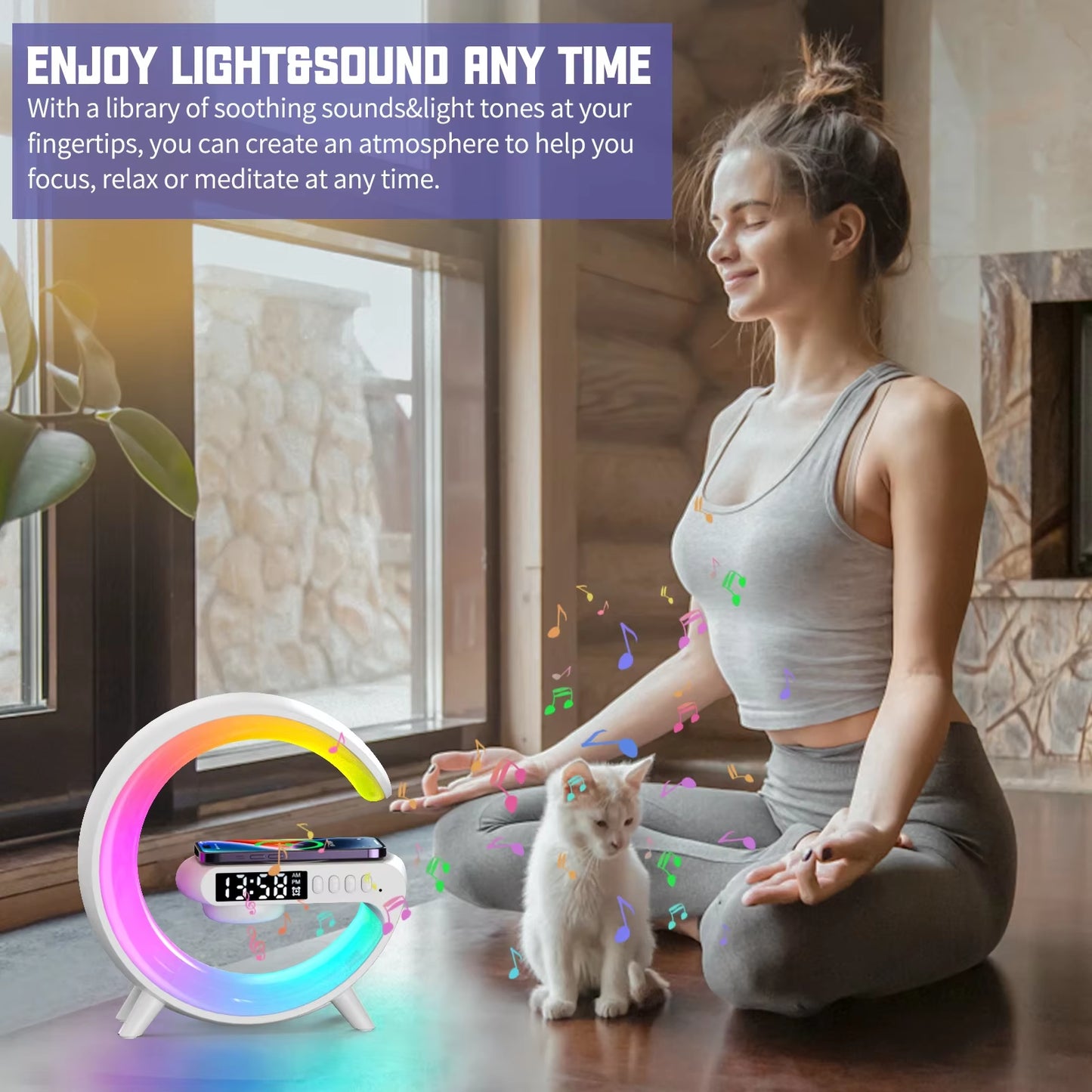 Multifunction Wireless Charger Stand Speaker Night Light 30W 