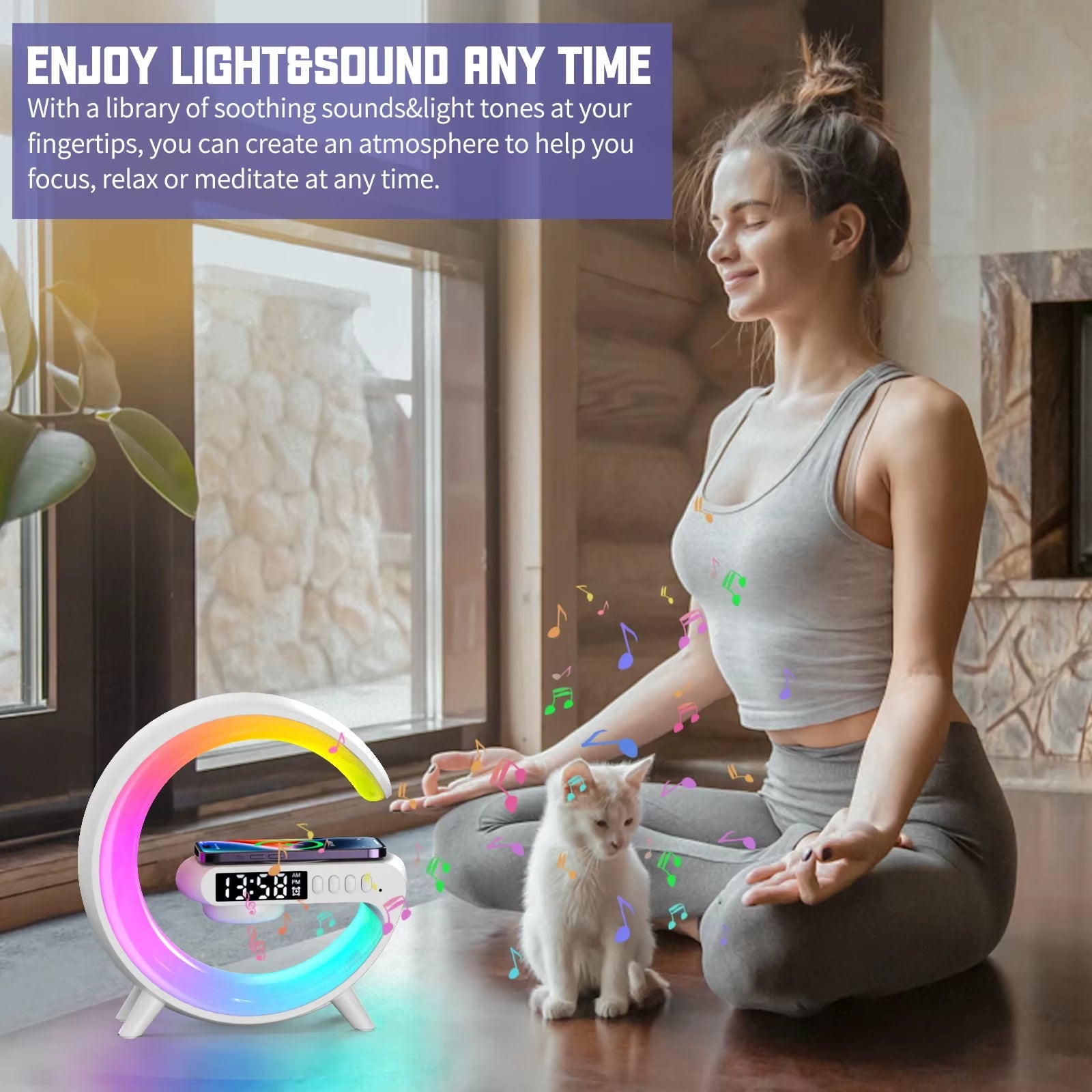 Multifunction Wireless Charger Stand Speaker Night Light 30W 